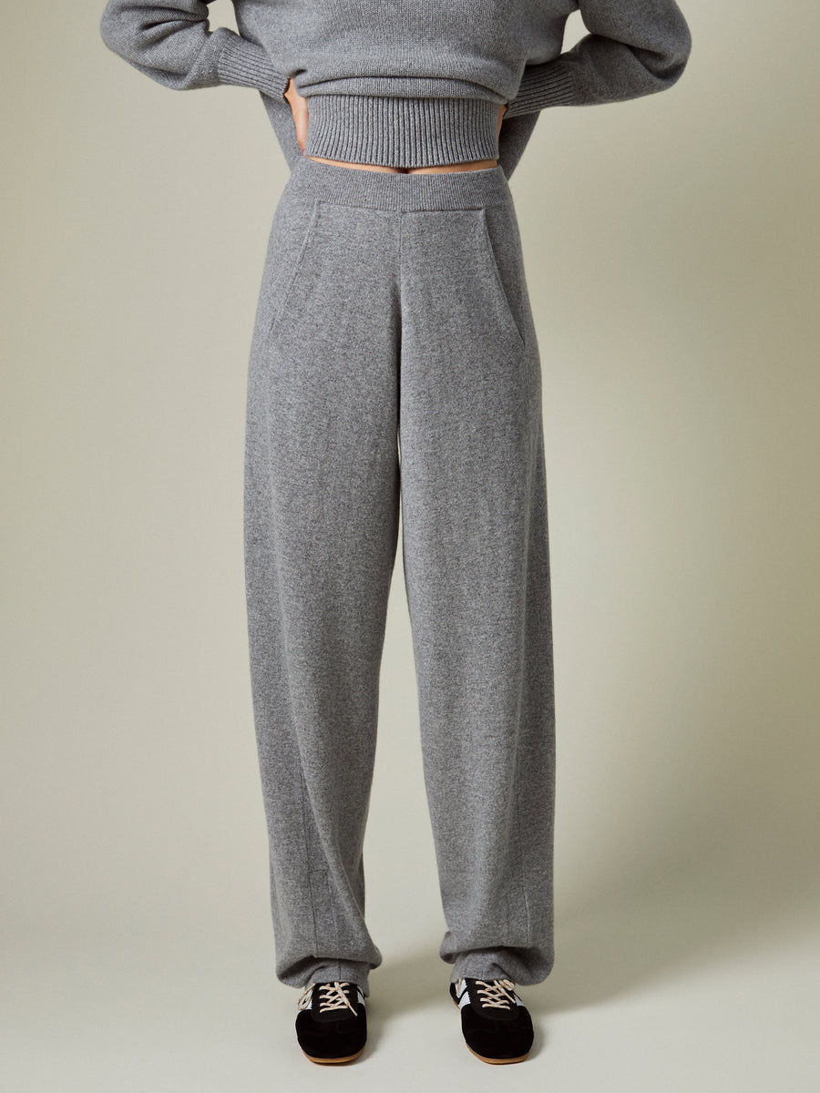 LENI CASHMERE WIDE-LEG TROUSER in Grey Marl